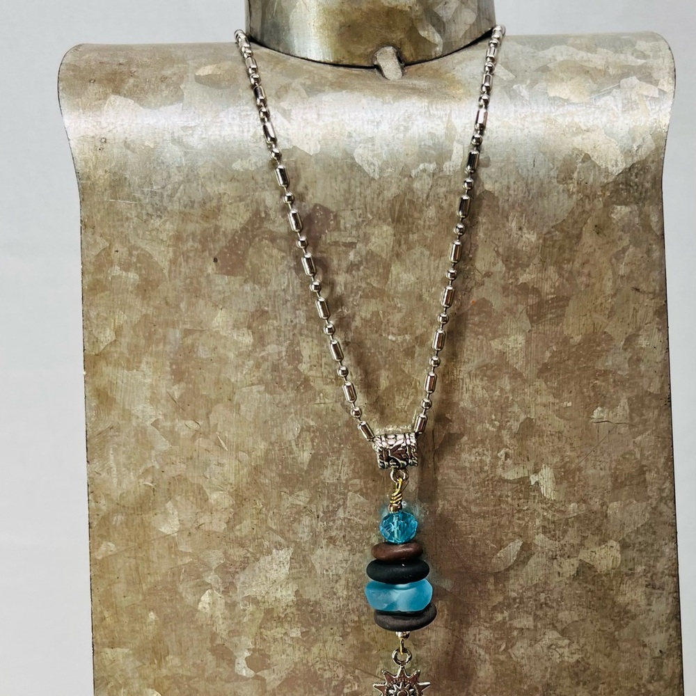 Blue and Brown Seaglass Pendant Necklace